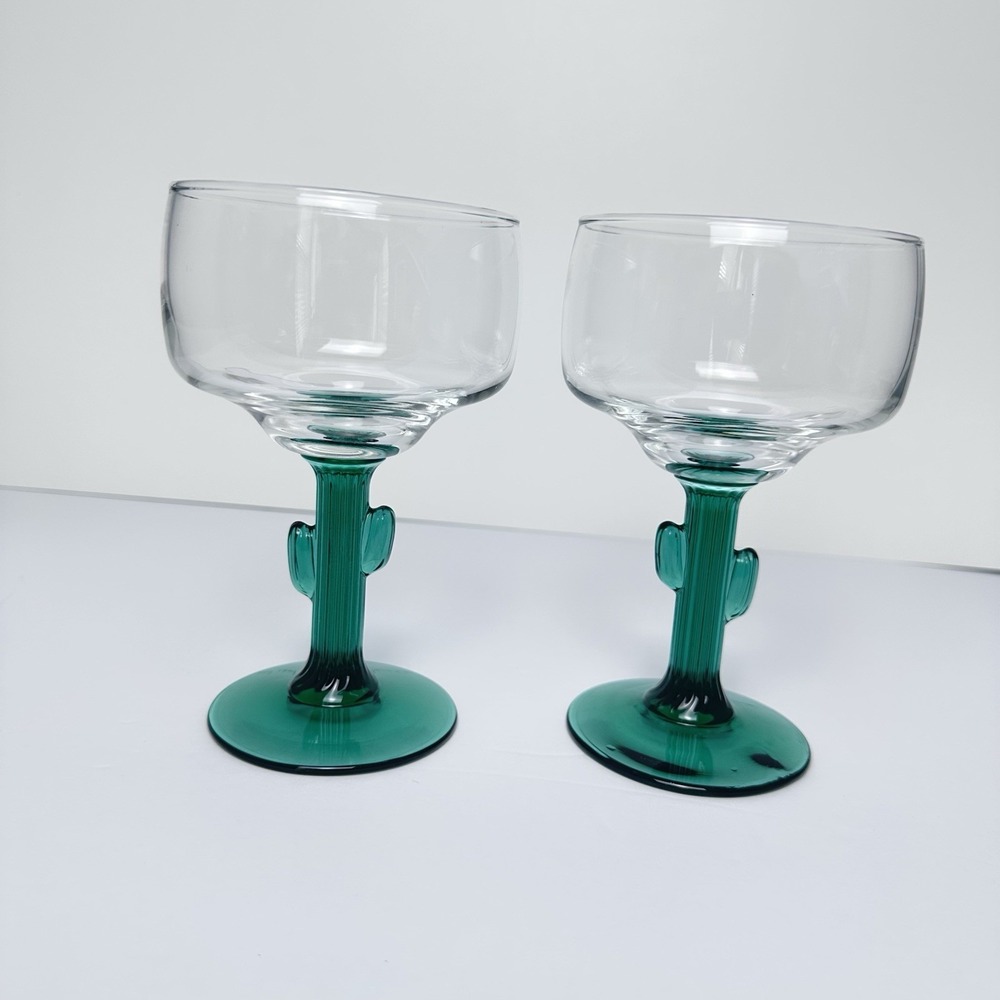 Libbey Cactus Margarita Cocktail Glasses 8 Oz Set Of 2 Green Stem Southwest